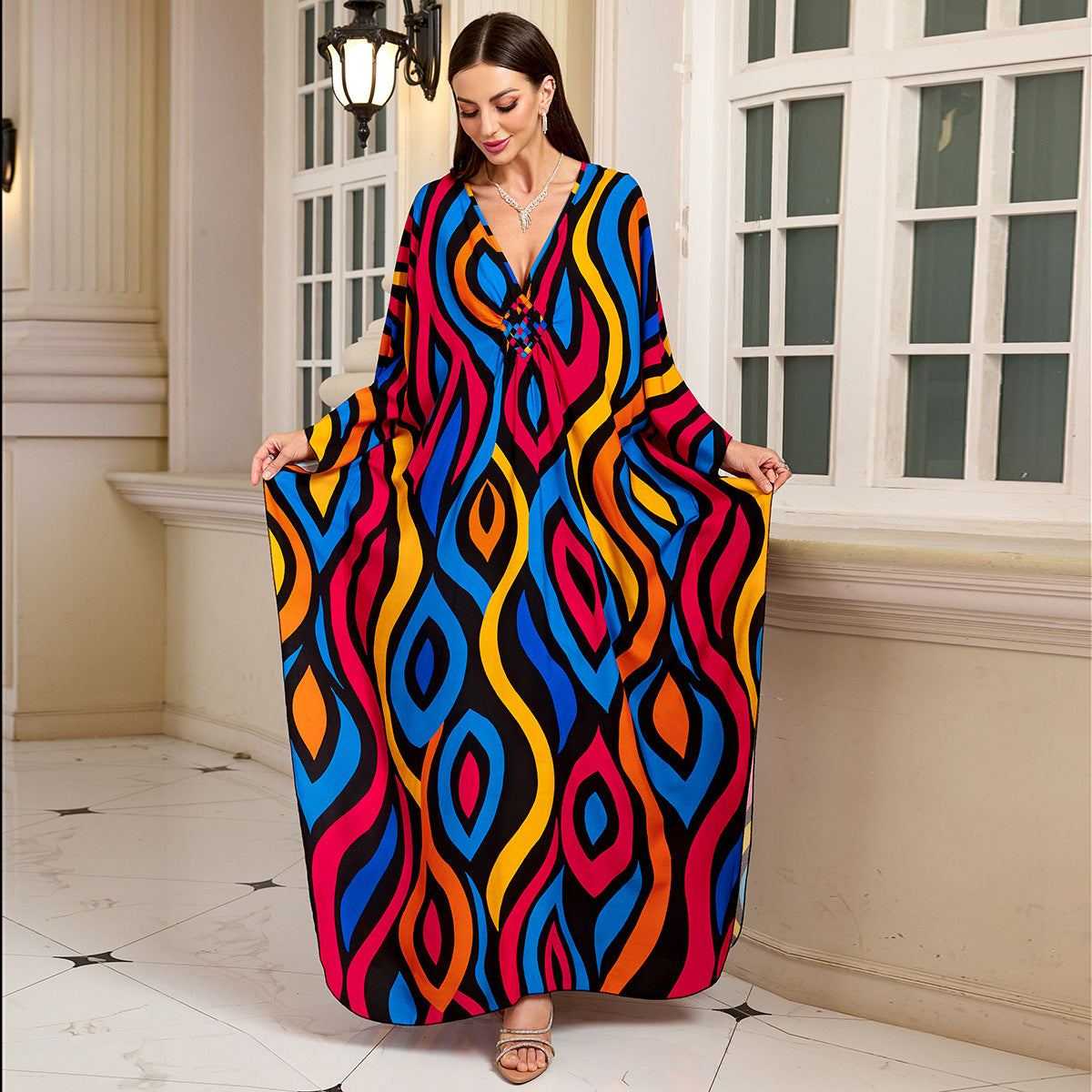 Loose Rayon Beach Cover-Up Dress | Printed Summer Holiday Wrap Dress