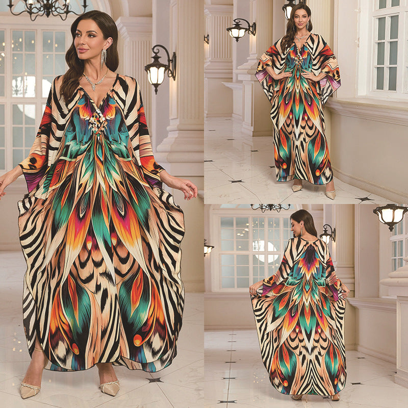 Loose Rayon Beach Cover-Up Dress | Printed Summer Holiday Wrap Dress