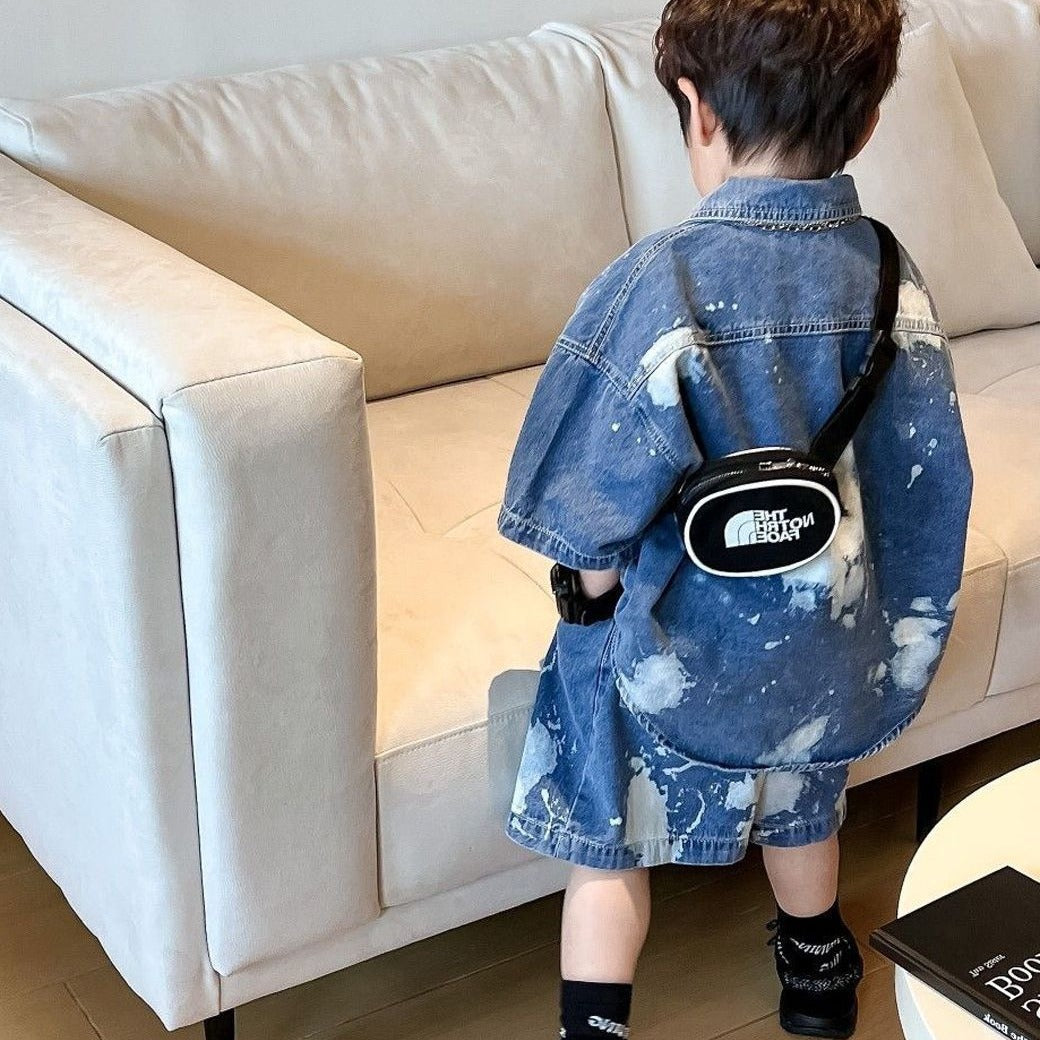 Boys Paint Splattered Denim Jacket and Pants Set