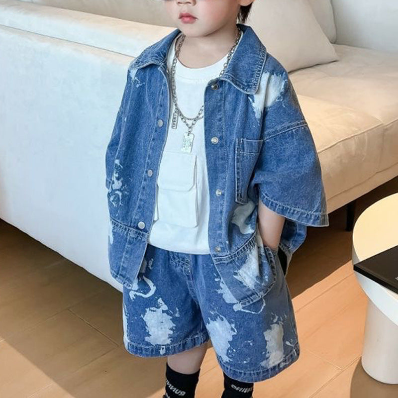 Boys Paint Splattered Denim Jacket and Pants Set