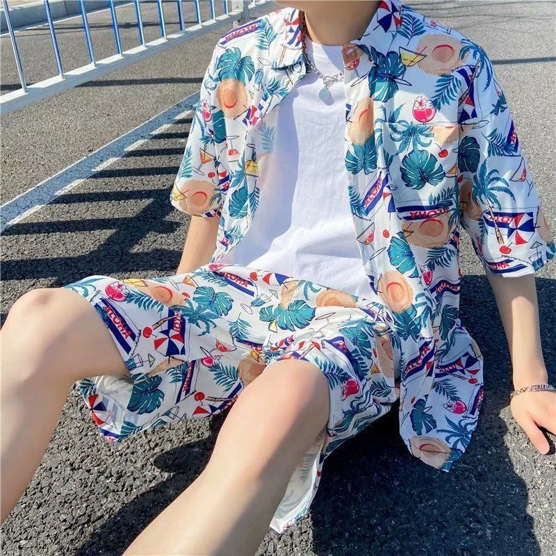 Hawaiian Flower Shirt and Shorts Set