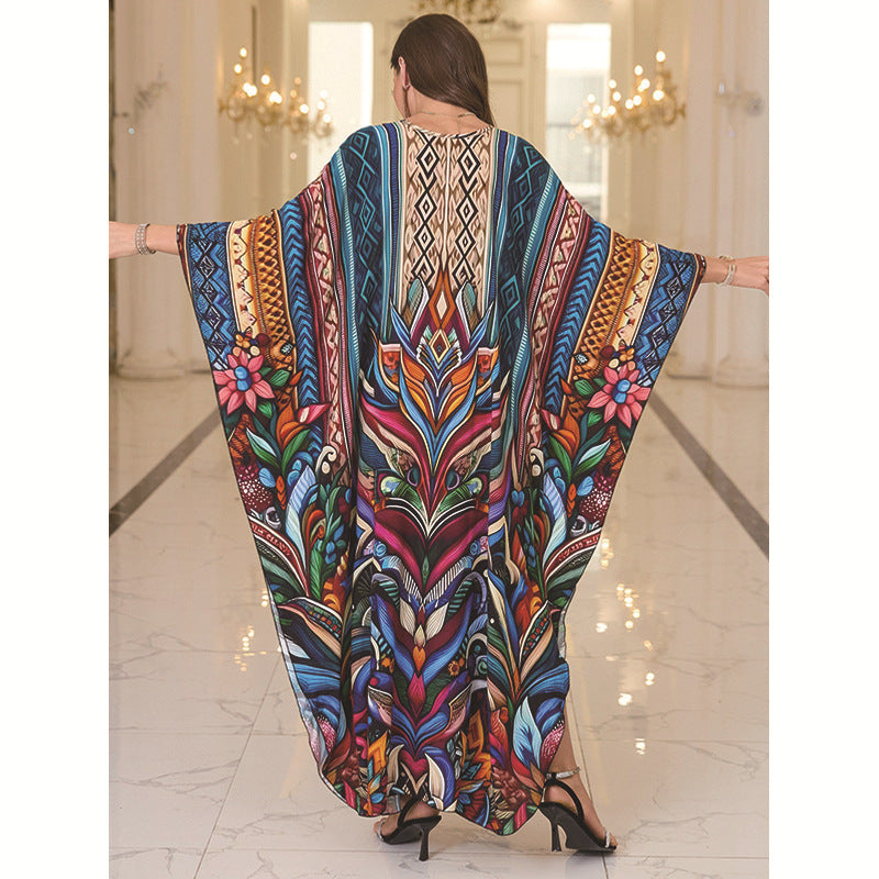 Loose Rayon Beach Cover-Up Dress | Printed Summer Holiday Wrap Dress