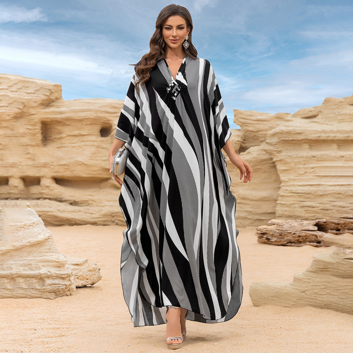 Loose Rayon Beach Cover-Up Dress | Printed Summer Holiday Wrap Dress