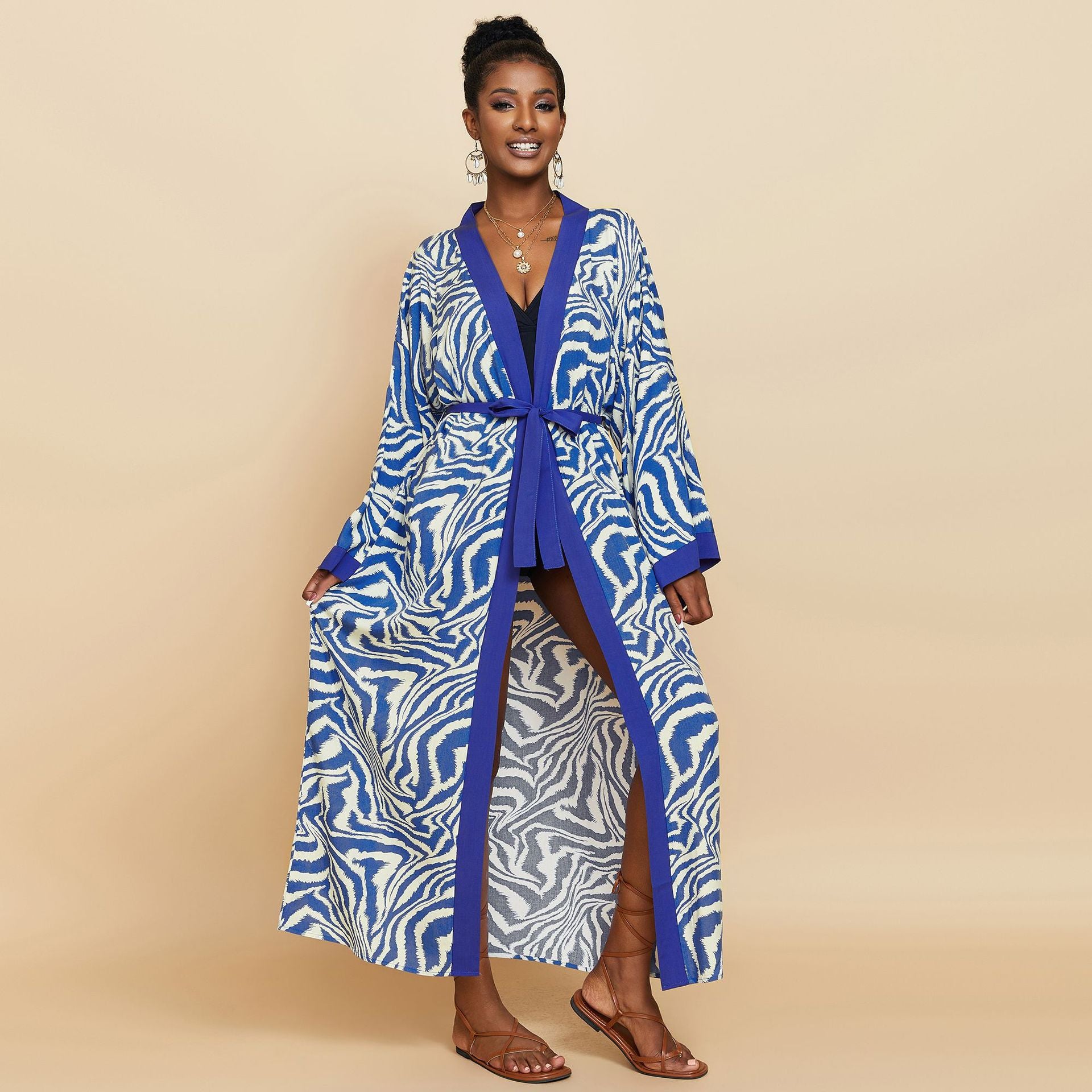 Rayon Printed Beach Cover-Up Shirt Dress | Loose Summer Holiday Wrap