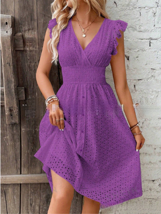 Womens Jacquard V-Neck A-Line Dress