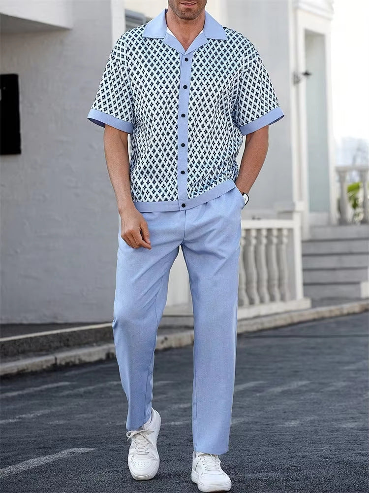 Men's beach button-down cardigan shirt casual pants