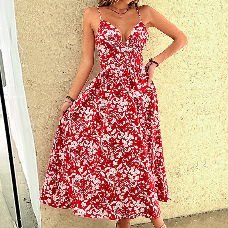 Floral Strap Backless Summer Dress | Women's Holiday Beach Dress