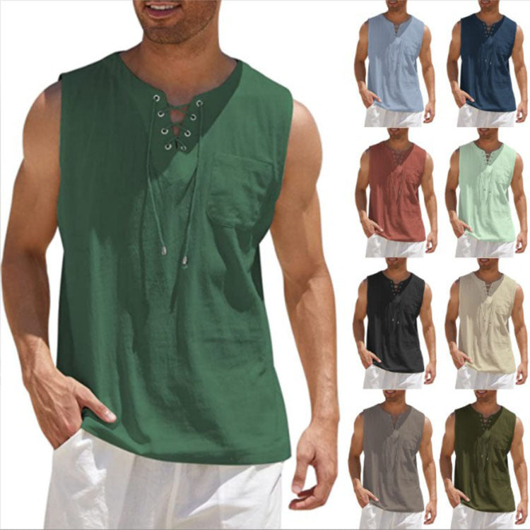 Mens Sleeveless Cotton Casual Shirt