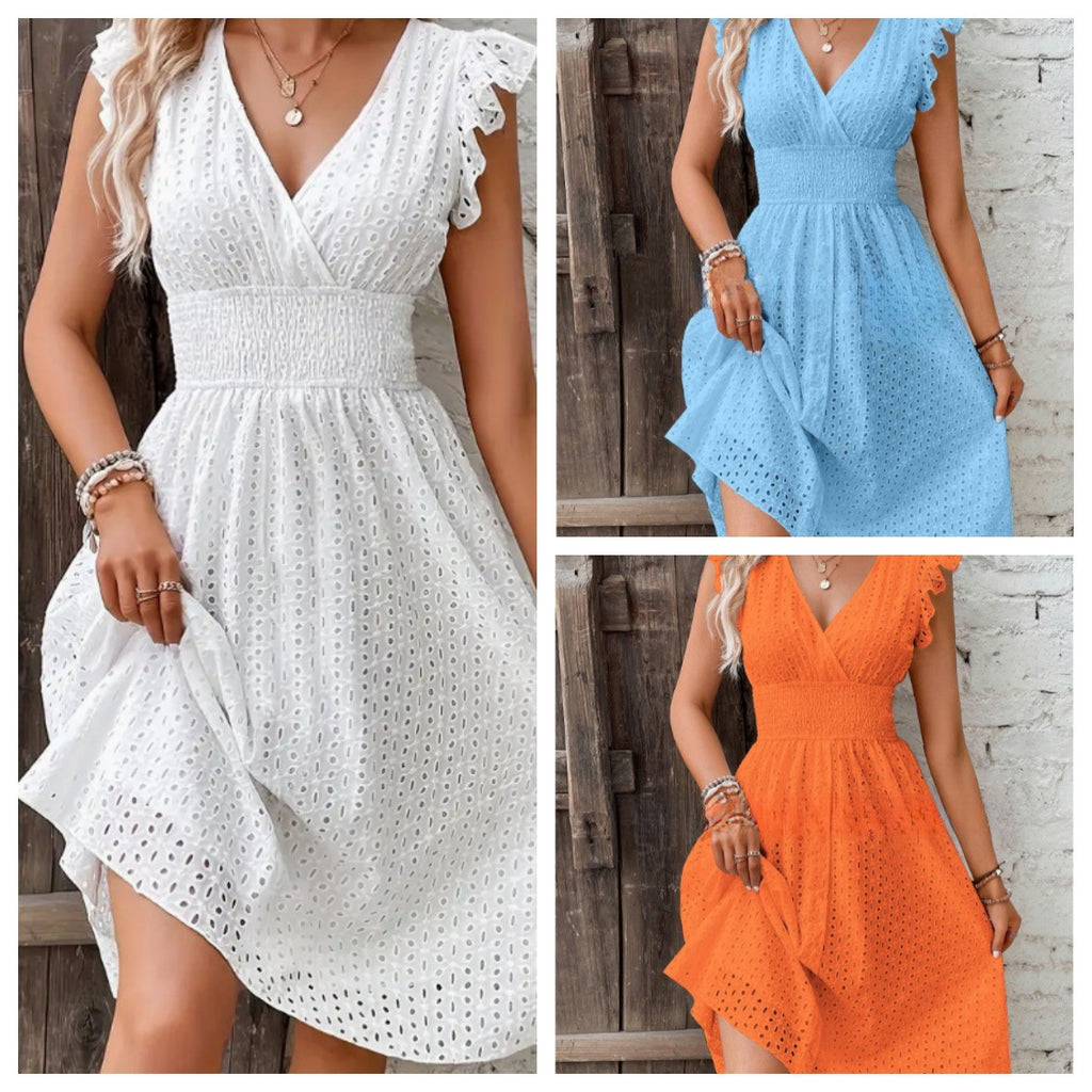 Womens Jacquard V-Neck A-Line Dress