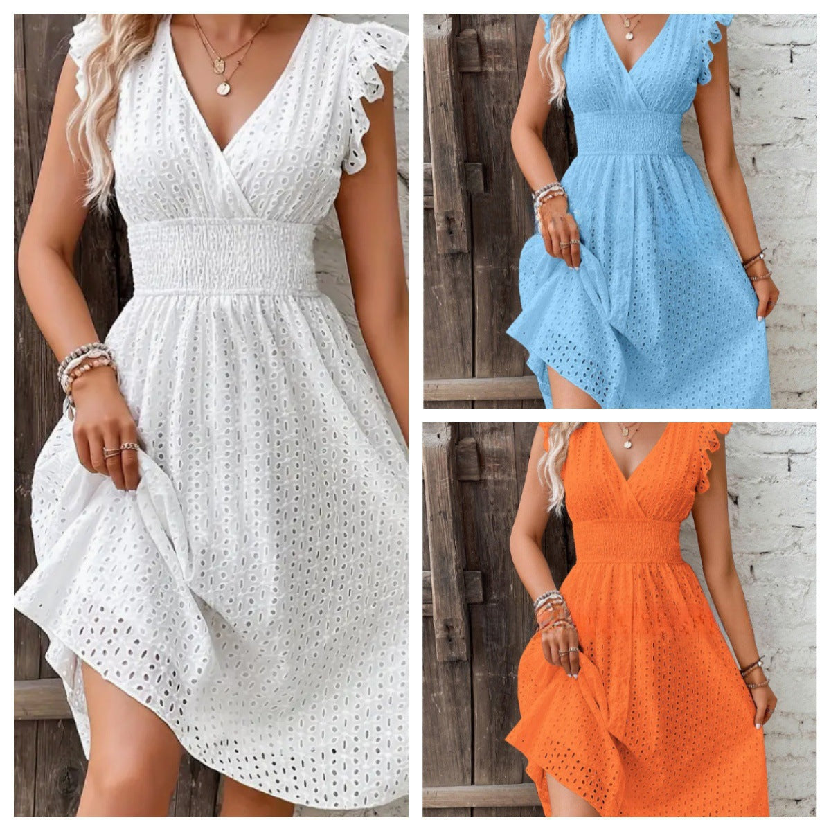 Womens Jacquard V-Neck A-Line Dress
