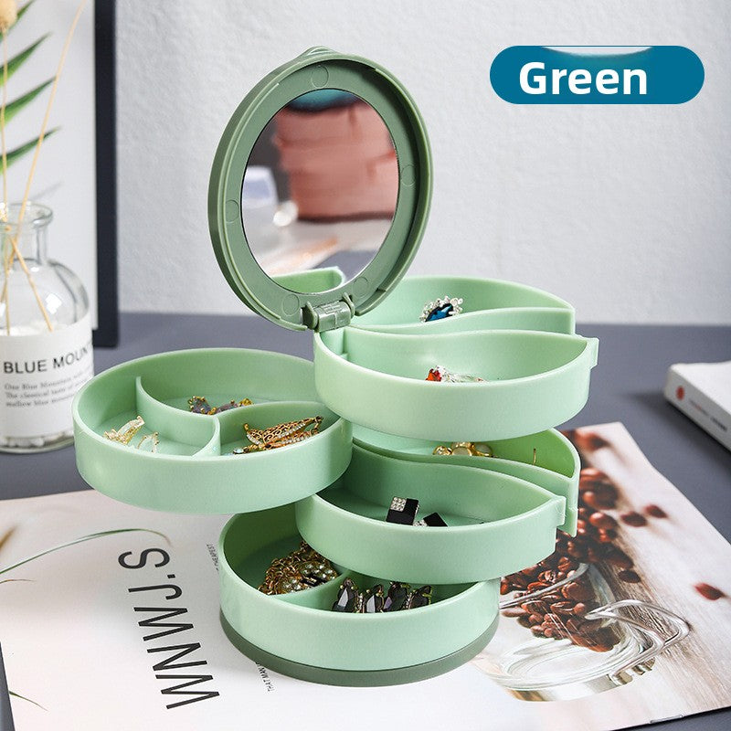 Candy Color Rotating Jewelry Storage Box with Mirror Portable Organizer for Earrings and Accessories