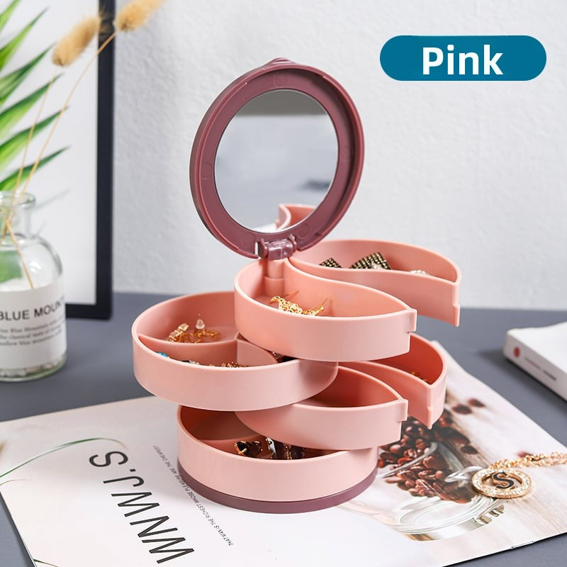 Candy Color Rotating Jewelry Storage Box with Mirror Portable Organizer for Earrings and Accessories
