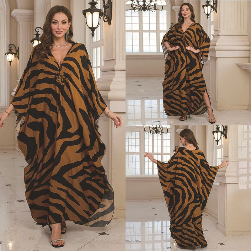 Loose Rayon Beach Cover-Up Dress | Printed Summer Holiday Wrap Dress