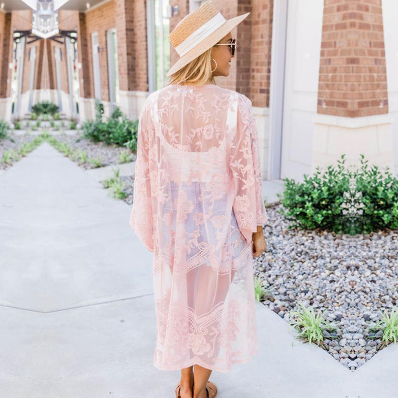Lace Embroidered Sun Protection Cardigan | Beach Cover-Up with UV Shield