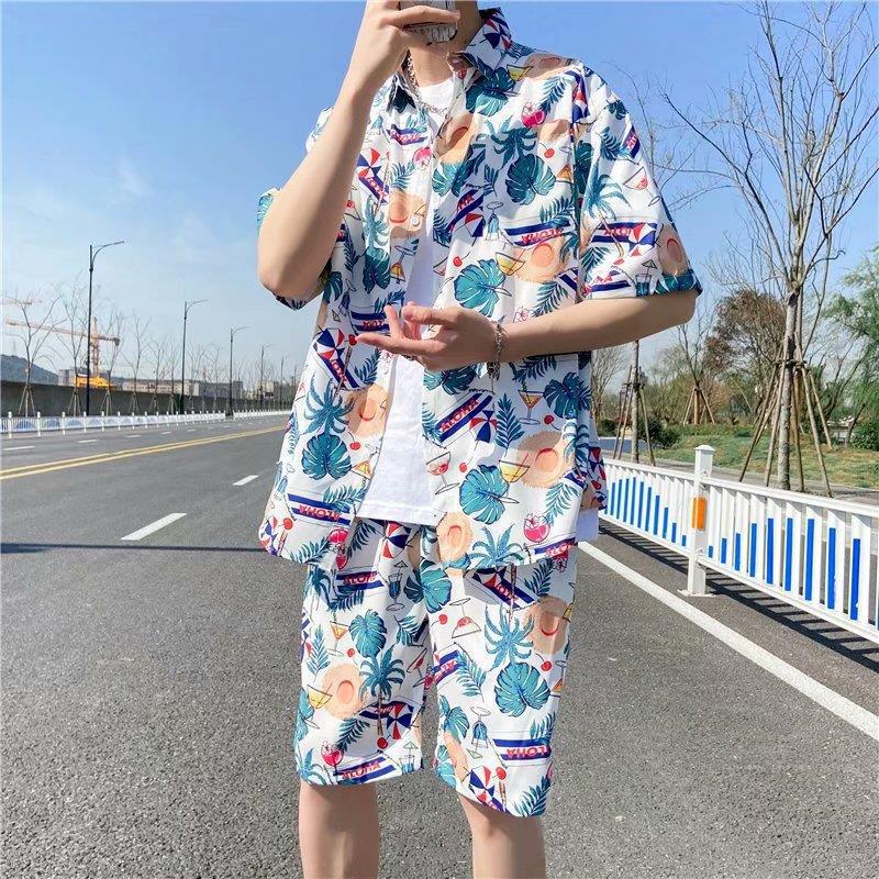 Hawaiian Flower Shirt and Shorts Set