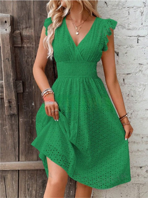 Womens Jacquard V-Neck A-Line Dress