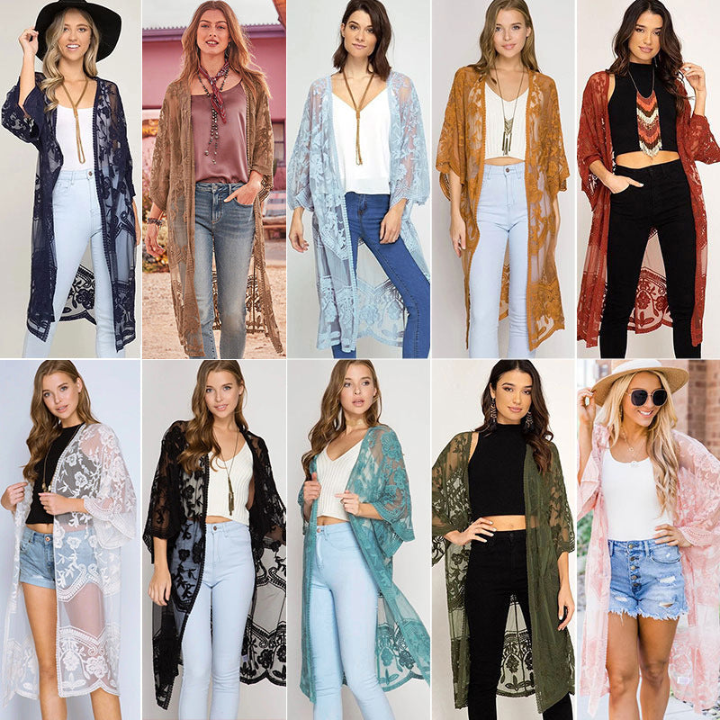 Lace Embroidered Sun Protection Cardigan | Beach Cover-Up with UV Shield